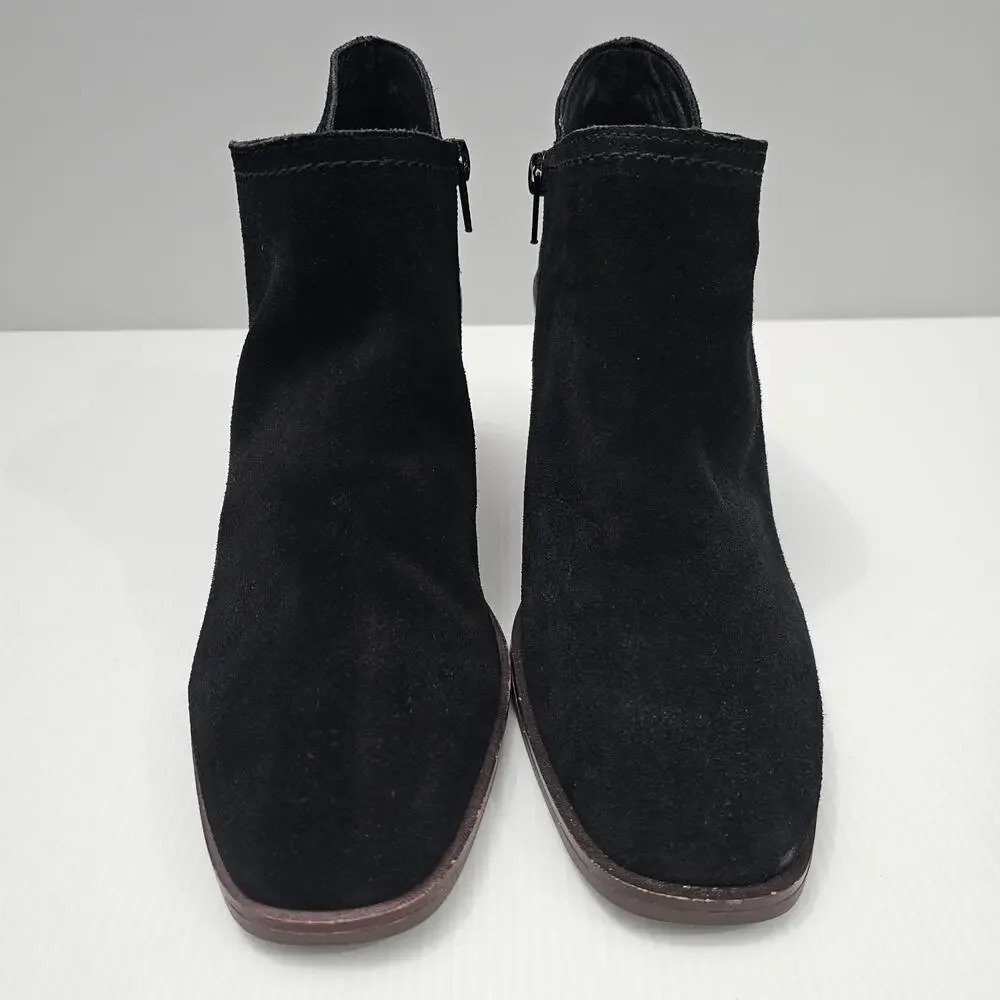 Lucky Brand Macawi Wedge Ankle Bootie Womens 9 Black Suede Square Toe Casual